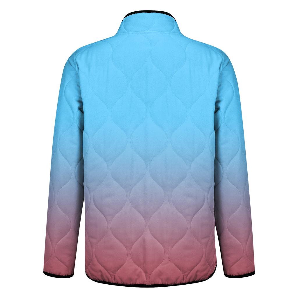 Ladies' Gradient Printed Stand Up Collar Pleated Cotton Long Sleeved Buttoned Cotton Jacket