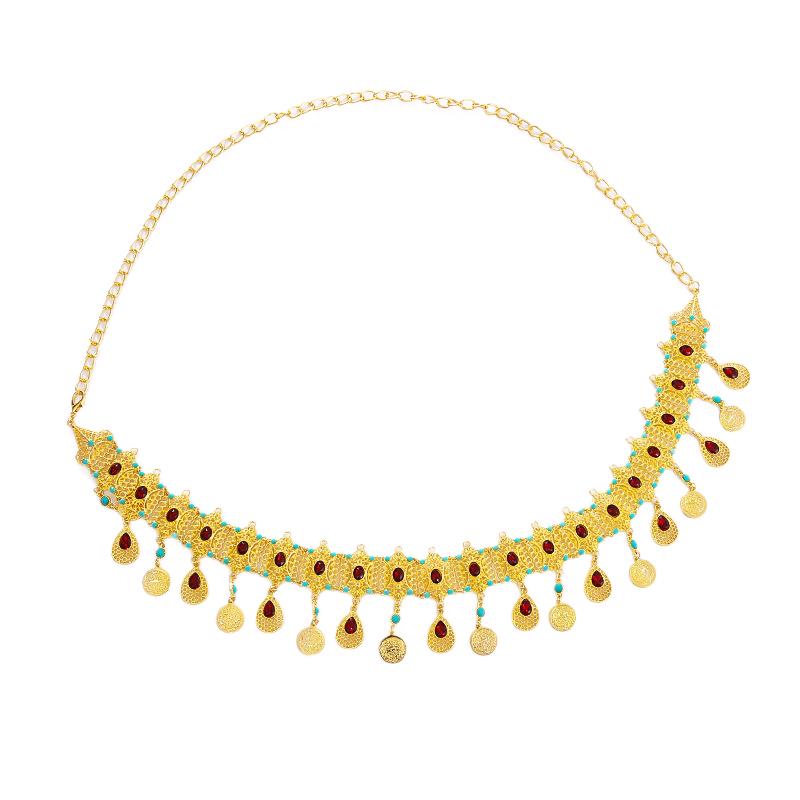 Elegant Gold Alloy Waist Chain with Rhinestone Tassels for Women