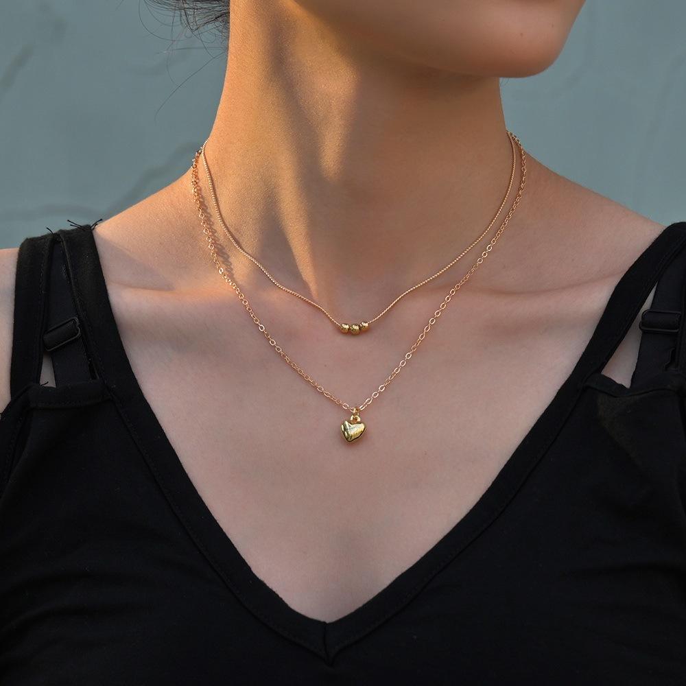 Personalisierter Scheiben-Liebesanhänger, mehrlagige Damen-Halskette Schlüsselbeinkette