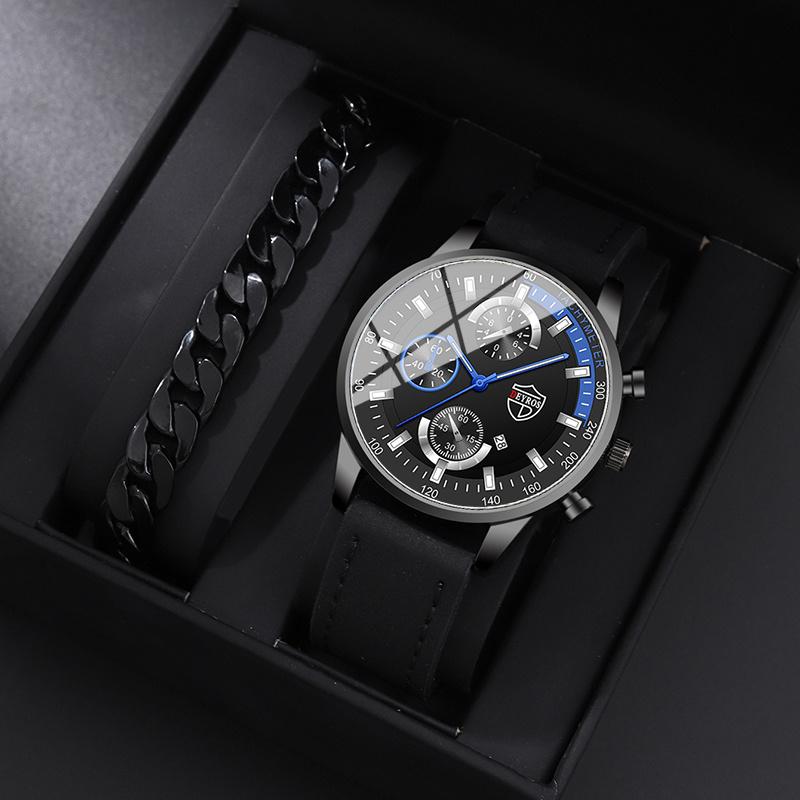 

Набор из 2 штук DEYROS Роскошные мужские часы Модные мужские часы с кожаным ремешком и календарем Деловые мужские часы Мужские подарки