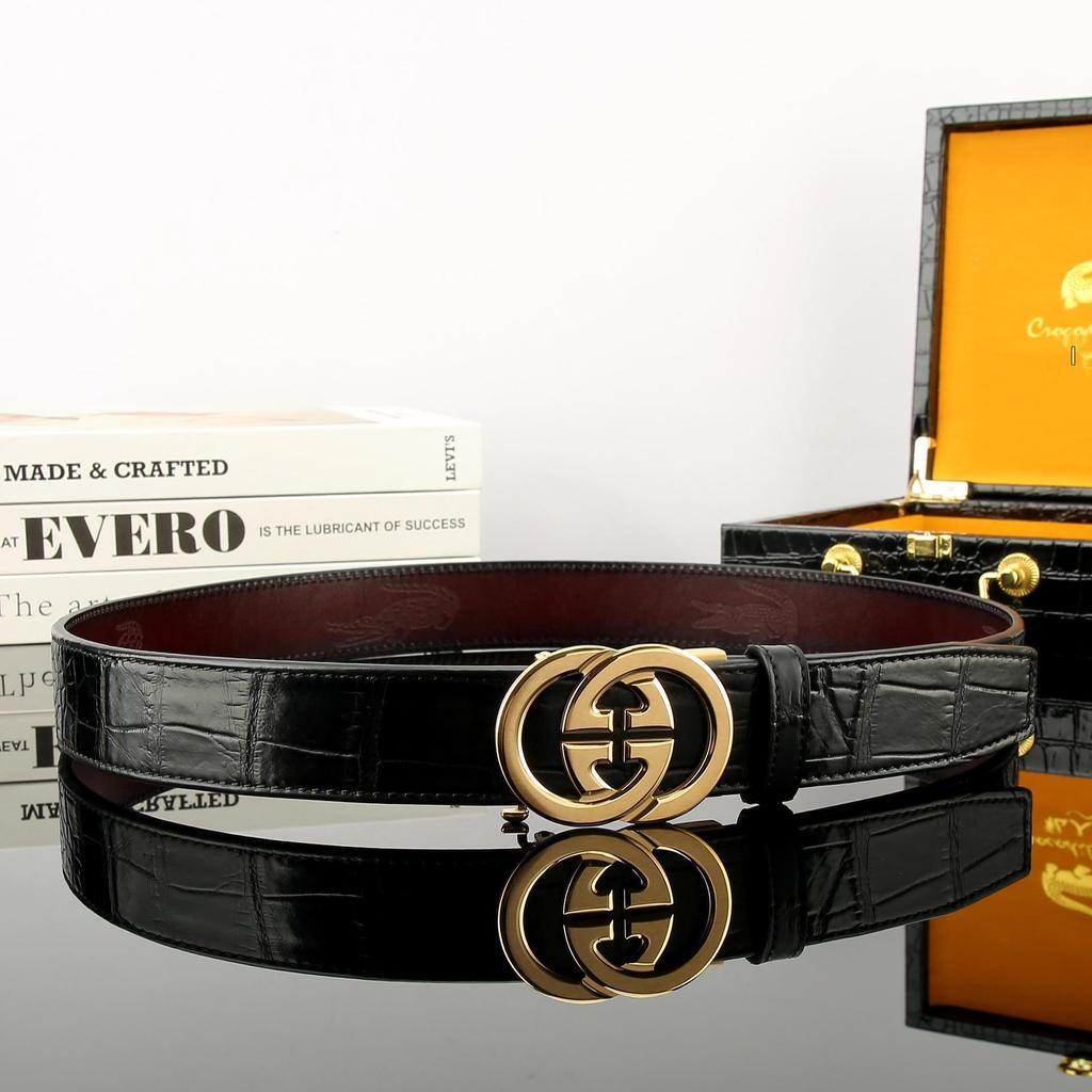Men's Crocodile Pattern Stainless Steel Buckle Leather Belt