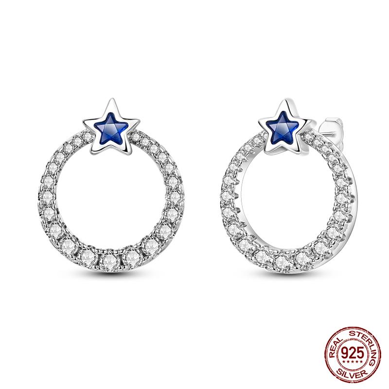 Real 925 Sterling Silver Star Earrings For Women Sparkling Zircon Ear Studs Luxury Fine Engagement Wedding Jewelry Gift For Girl