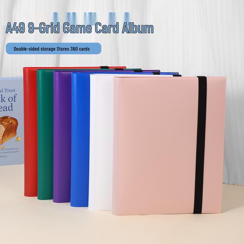 9-Grid PP Color Cover Game Card Album with Binding Strap, 360 Double-Sided A4 Slots for Anime Card Storage.