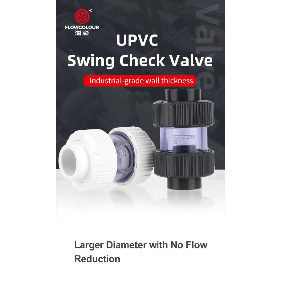 Flowcolour UPVC 25mm-32mm Gray Swing Check Valve Non-Return Flap Valve One Way Valve Fish Tank Connector Pipe Fittings