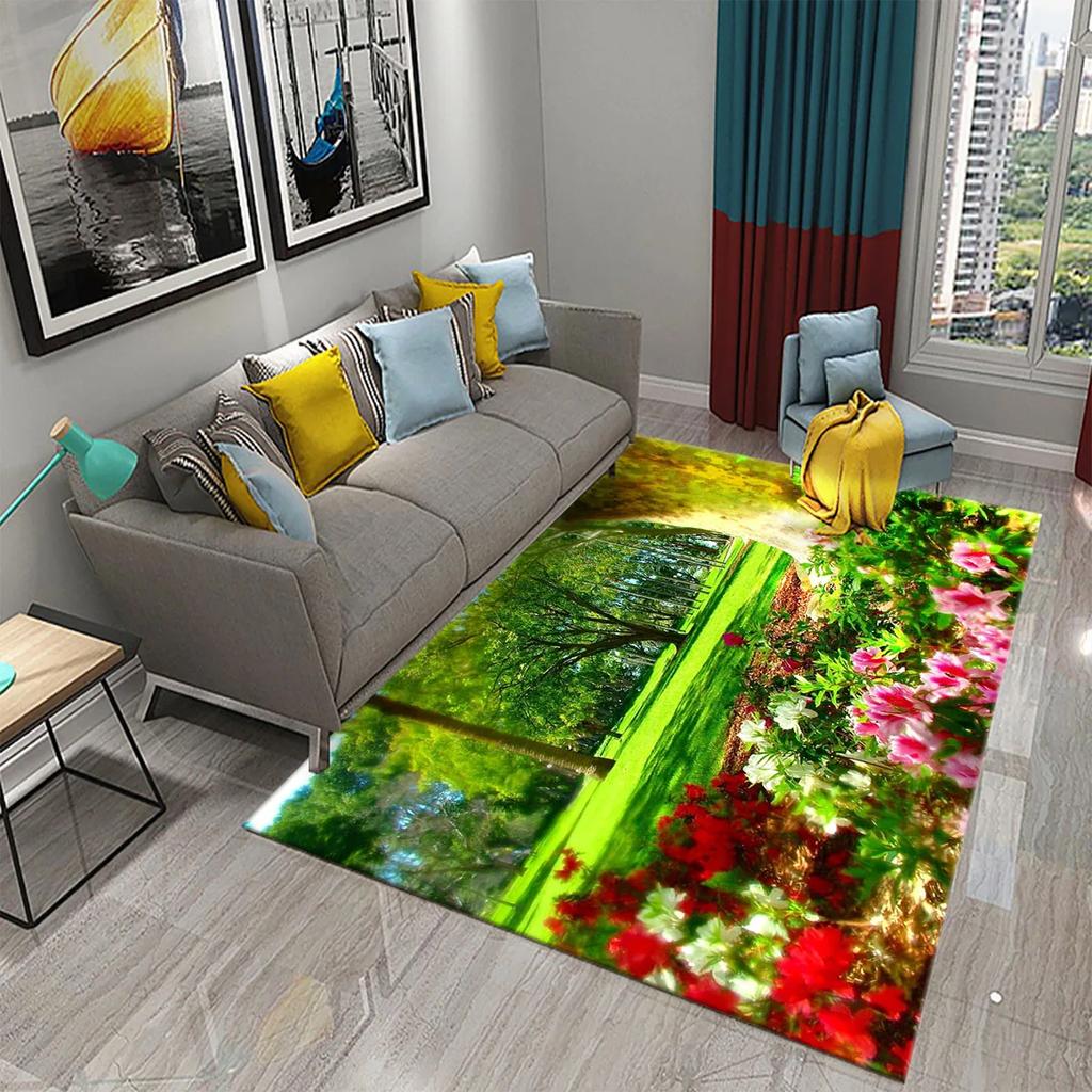 European Style Garden Carpets Colorful Flowers Rugs for Home Living Room Teens Bedroom Decor Carpet Bathroom Non-slip Area Rugs