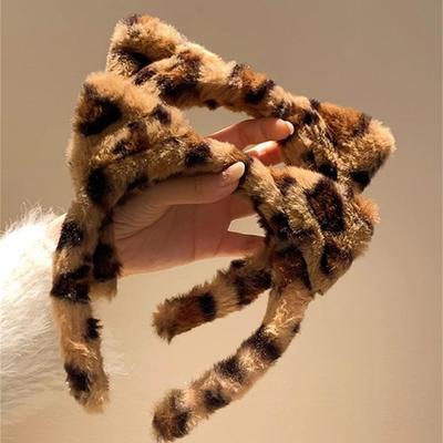 Niedliches Plüsch-Stirnband mit Leopardenmuster und Katzenohren für das Frauengesicht im Winter, spezielle Gesichtsmaske, Haare zurückdrücken, Haarschmuck