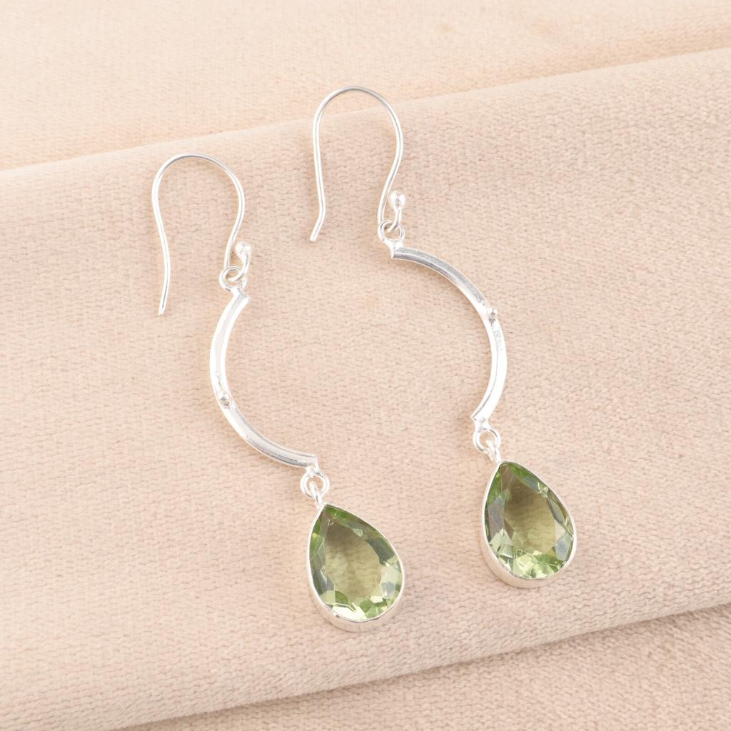 Green Amethyst Gemstone 925 Sterling Silver Jewelry Handcrafted Earrings 2.60" EE-43-37