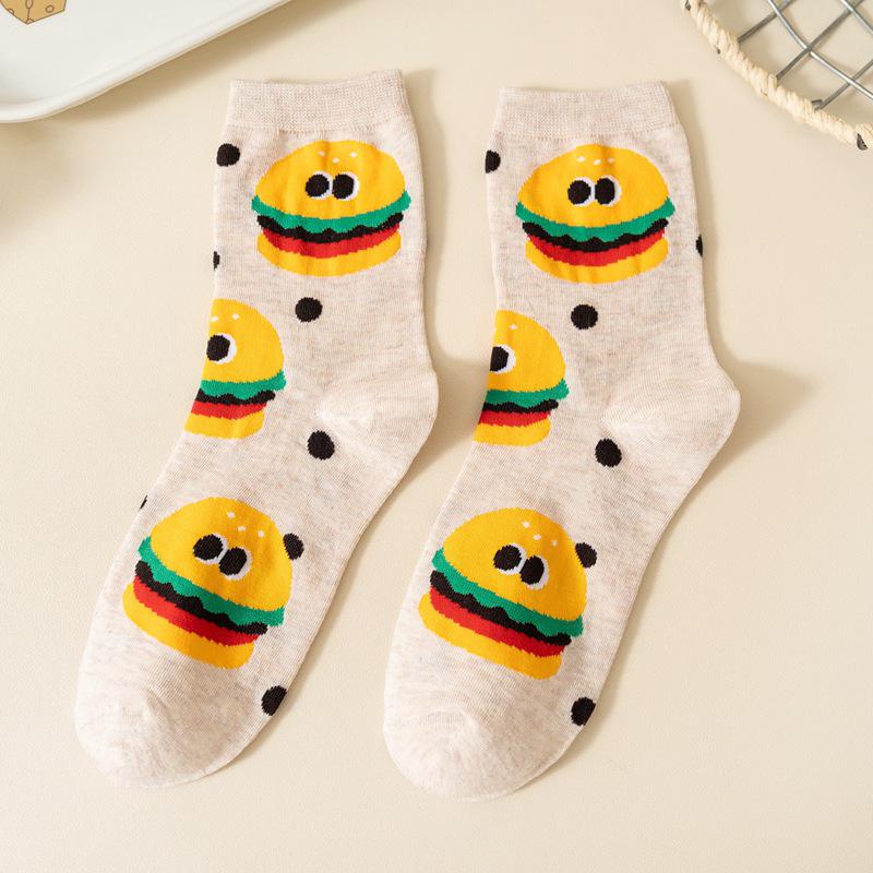 Koreanische Dongdaemun Damen Niedliche Emoji Baumwollsocken - Cartoon Snacks Wadenlänge