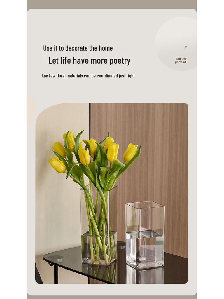 Transparent Acrylic Square Vase, Drop-Proof, for Flower Arrangements, Lucky Bamboo, and Elegant Decor in the Living Room