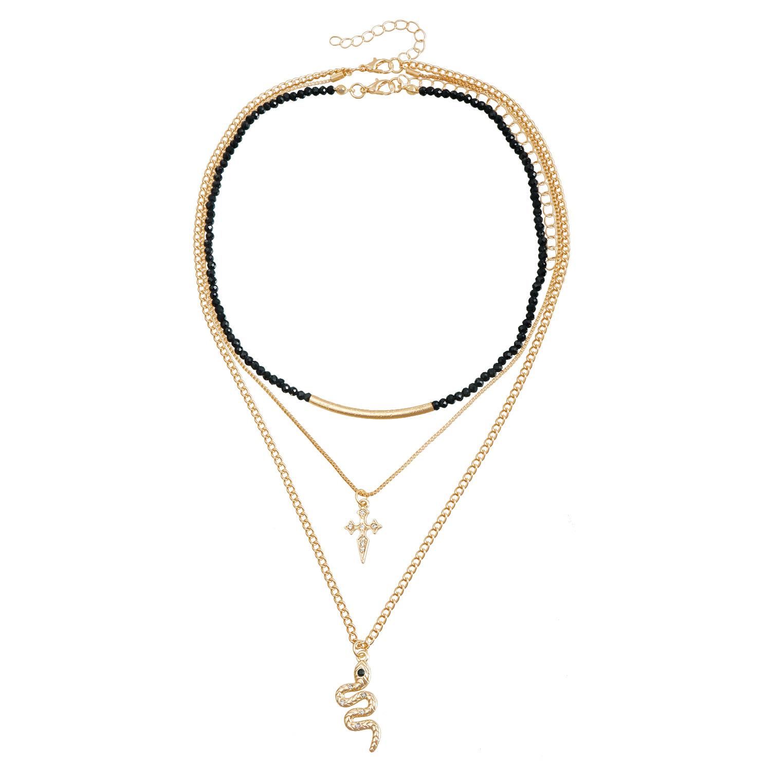 

Аксессуары Сексуальный Тренд Ветер Змеевидный Крест Подвеска Ключичная Цепочка Тренд Многослойное Ожерелье Женщины золотой