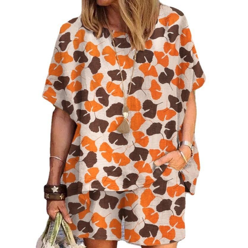 

Women s White Polka Dot Short Sleeve Loose Top and Shorts Set, Casual Summer Outfit 5XL