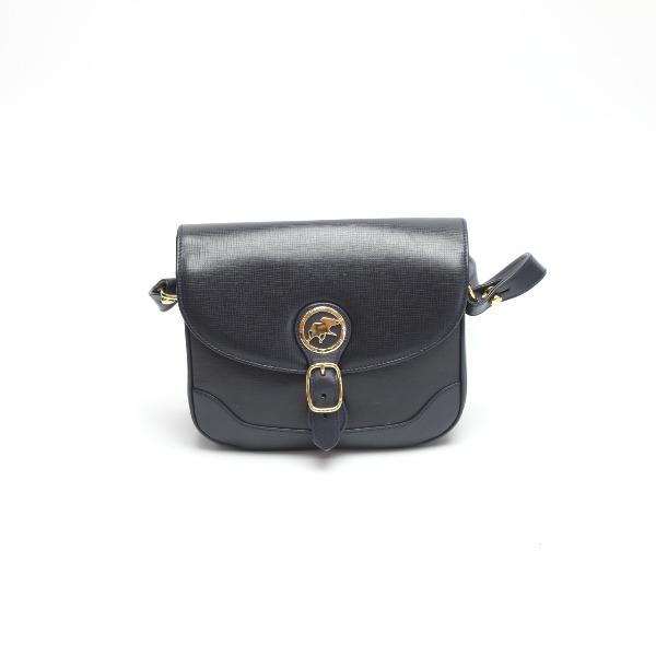 HUNTING WORLD LogoPlate Shoulder Bag Cross body Navy Leather Women Used