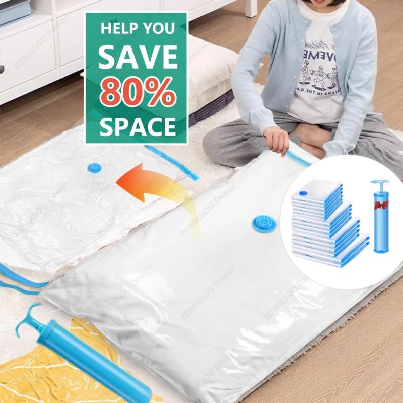 Space Saving Thickened Vacuum Seal Compression Bags Foldable Moisture Proof Storage Organizers For Household Clothes And Quilts