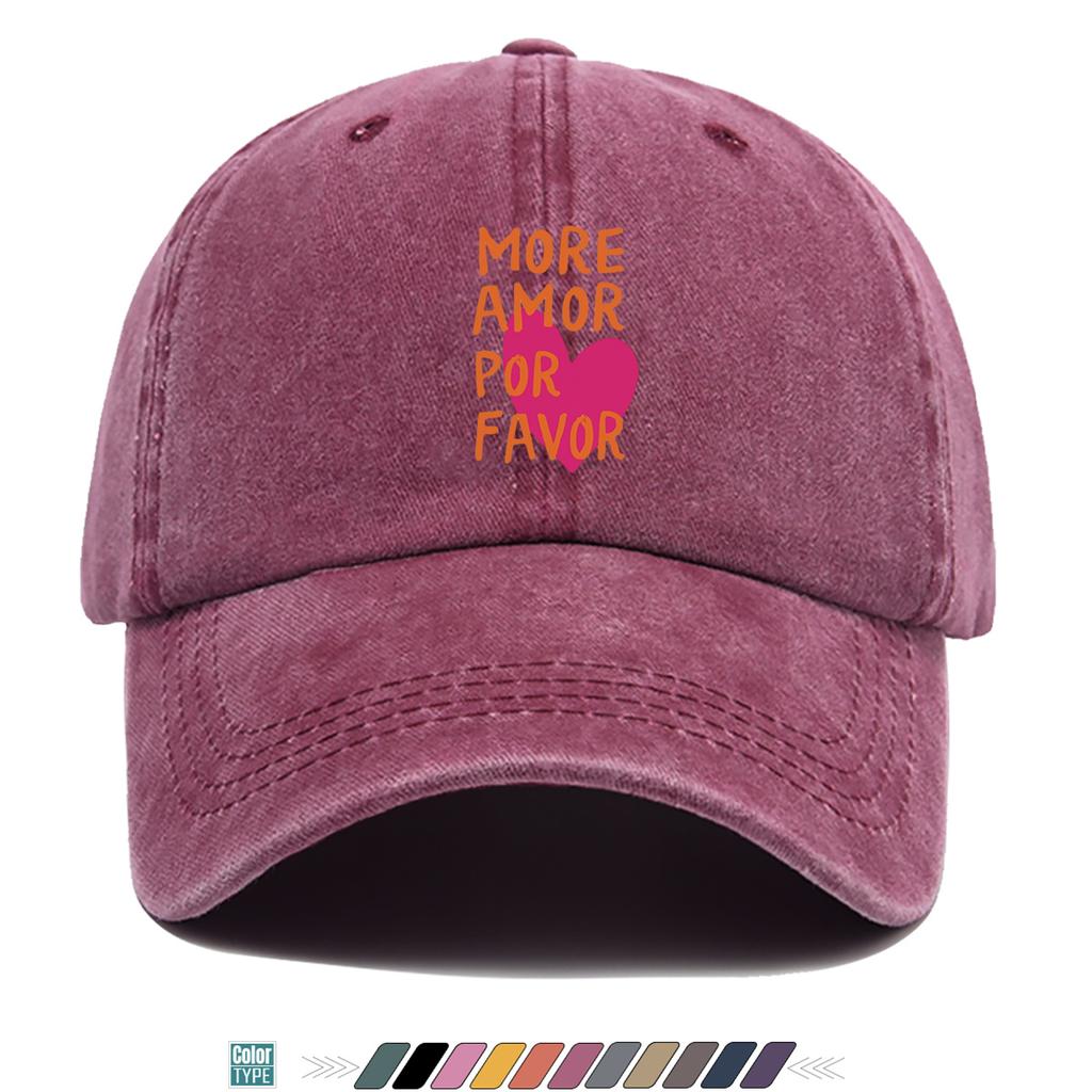 Pc MORE AMOR POR FAVOR Spanish Lettering Baseball Cap  Adjustable Duckbill Hat with Heart Print  Buckle Closure Lightweigh