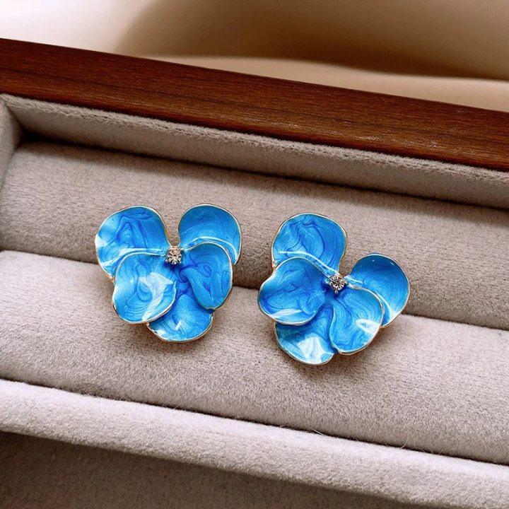 

Silver needle French oil drip orchid stud earrings retro and beautiful high-end earrings fashionable and exquisite personality unique earrings women