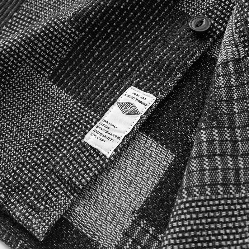 Herren Japanische Jacquard Karomuster Denim Hemdjacke - Lockere Passform, Abfallende Schultern, Langarm, Herbst Freizeitkleidung