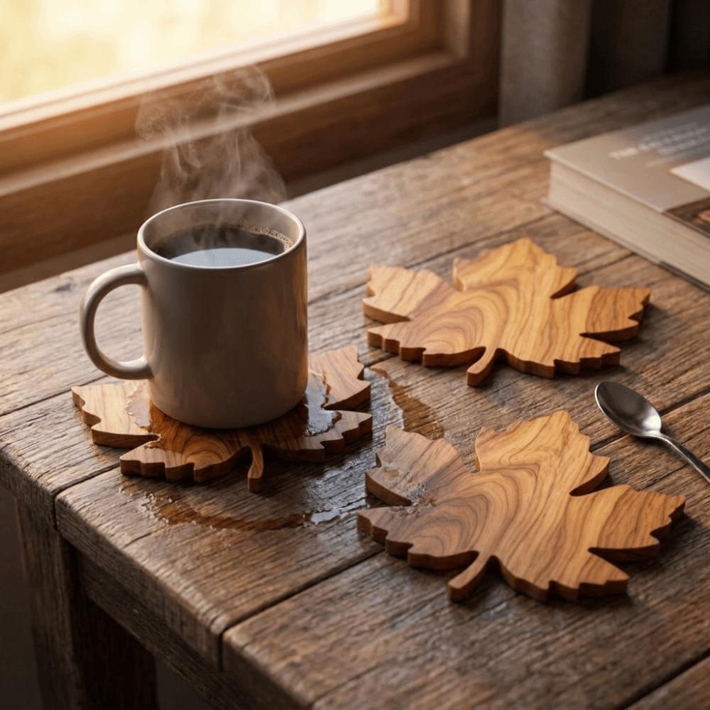 Rutschfeste Ahornblatt Holzuntersetzer Hitzebeständig Tassenunterlage Kaffeetassenuntersetzer Partygeschenke