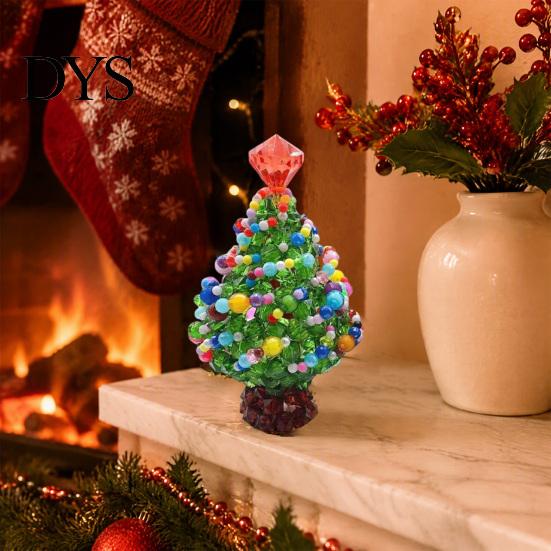 Handcrafted Gift Ideas Handmade Beaded Christmas Tree Ornament, Sparkly Crystal Bead Mini DIY Craft Kits Tabletop Decor, Hand-Woven Xmas Desktop