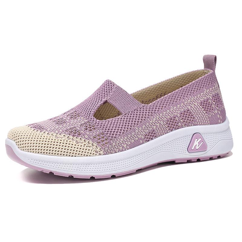 Women's Fly-knit Breathable Slip-on Casual Shoes – Comfortable Old Beijing Style for Middle-aged and Elderly Moms