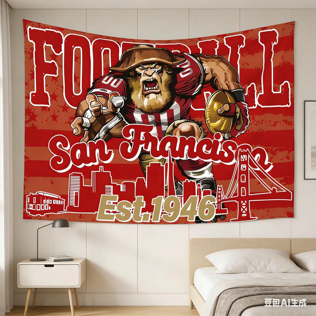 Football Wall Tapestry Multiple Sizes Printed Vintage Sports Design San Francisco Theme Polyester Fabric Decor for Bedroom