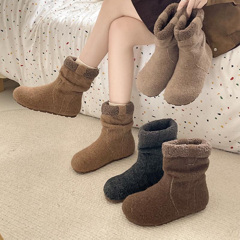 Women's soft elastic thick sole heightening winter fur one warm cold padded snow boots non-slip wear casual sports plush cotton boots