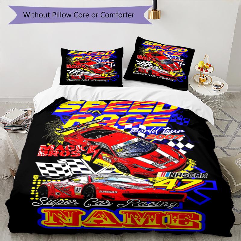 3pcs Custom Name Racing Bedding Set Duvet Cover Closure Includes 1 Duvet Cover & 2 Pillowcases, Soft and Comfortable for All Seasons.