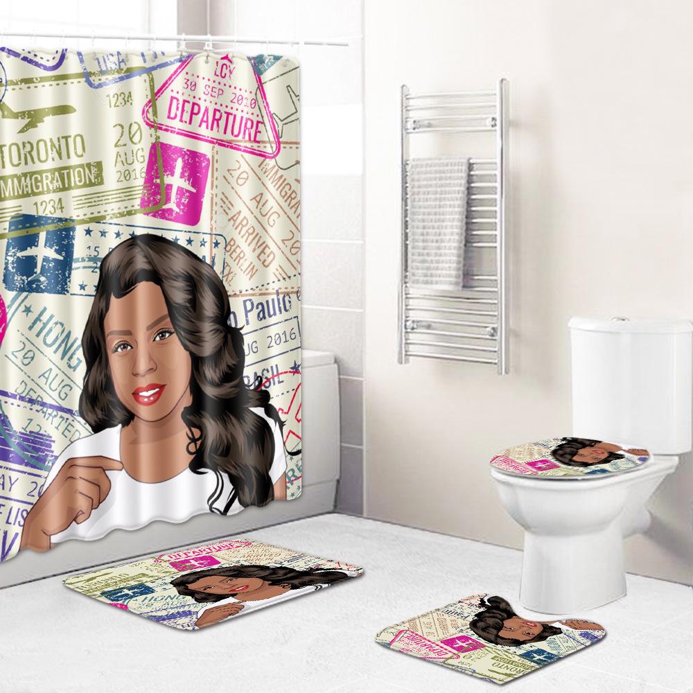 African American Women'S Bathroom Non-Slip Floor Mat, Shower Curtain Combination Carpet, European And American Wind Explosion Female Fixed Zhi