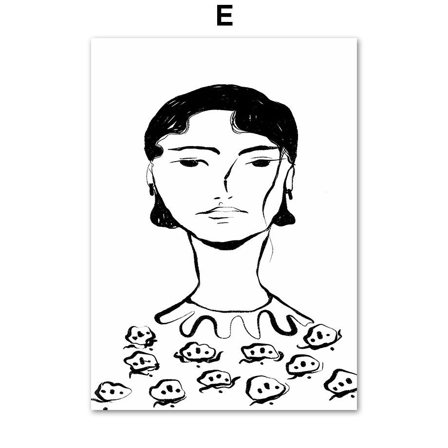 Abstract Bohemian Line Woman Leaf Vase Flower Mid Century Posters Canvas Painting Wall Art Print Picture Living Room Home Decor