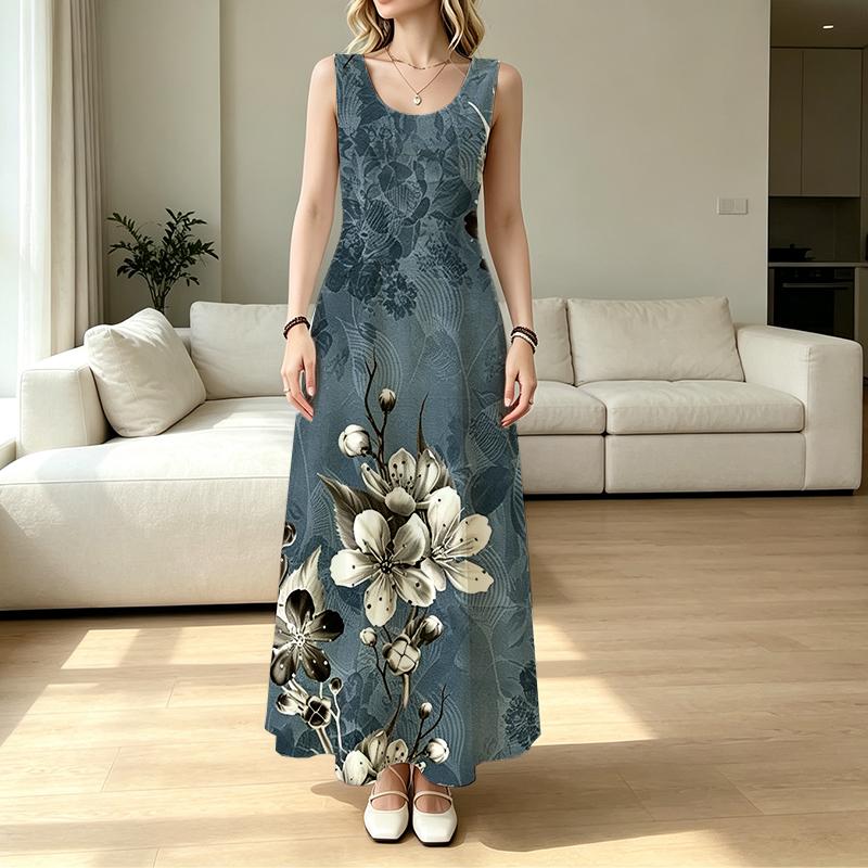 Summer Floral Sleeveless Flared Maxi Dress Elegant & Comfortable,Versatile for Casual Daily,Party & Vacation