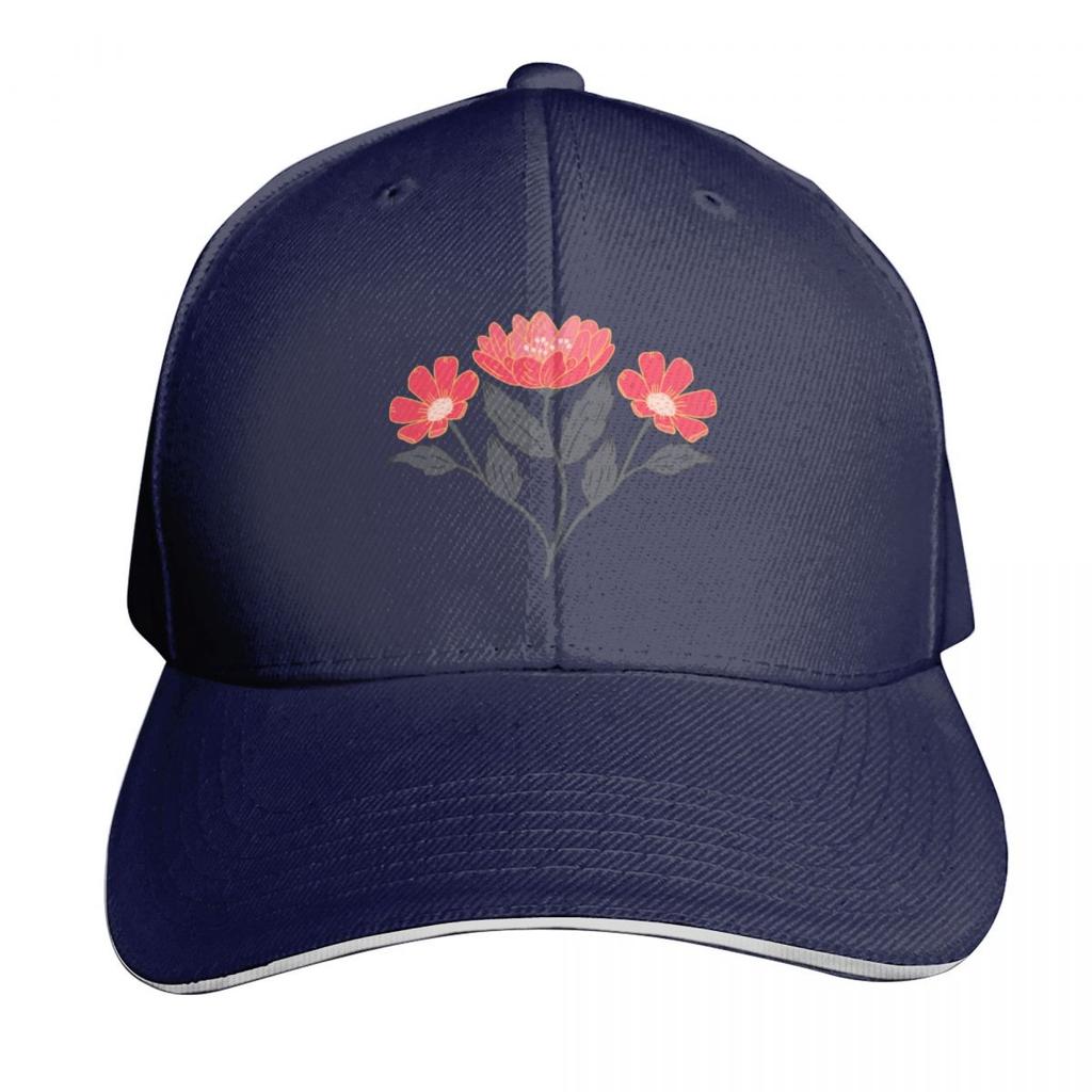 Wildflower bouquet floral pattern in red light blue and gray Baseball Cap Hat Unisex For The Sun Snapback Cap black Boy Womens
