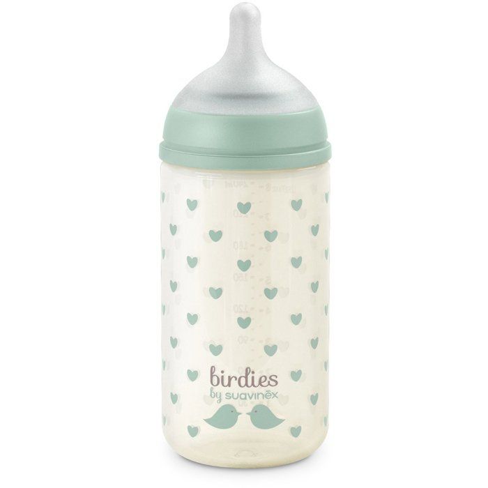 Biberon verre - SUAVINEX - Birdies - Tétine SX Pro S - 240 ml - 3 a 6 mois- Vert