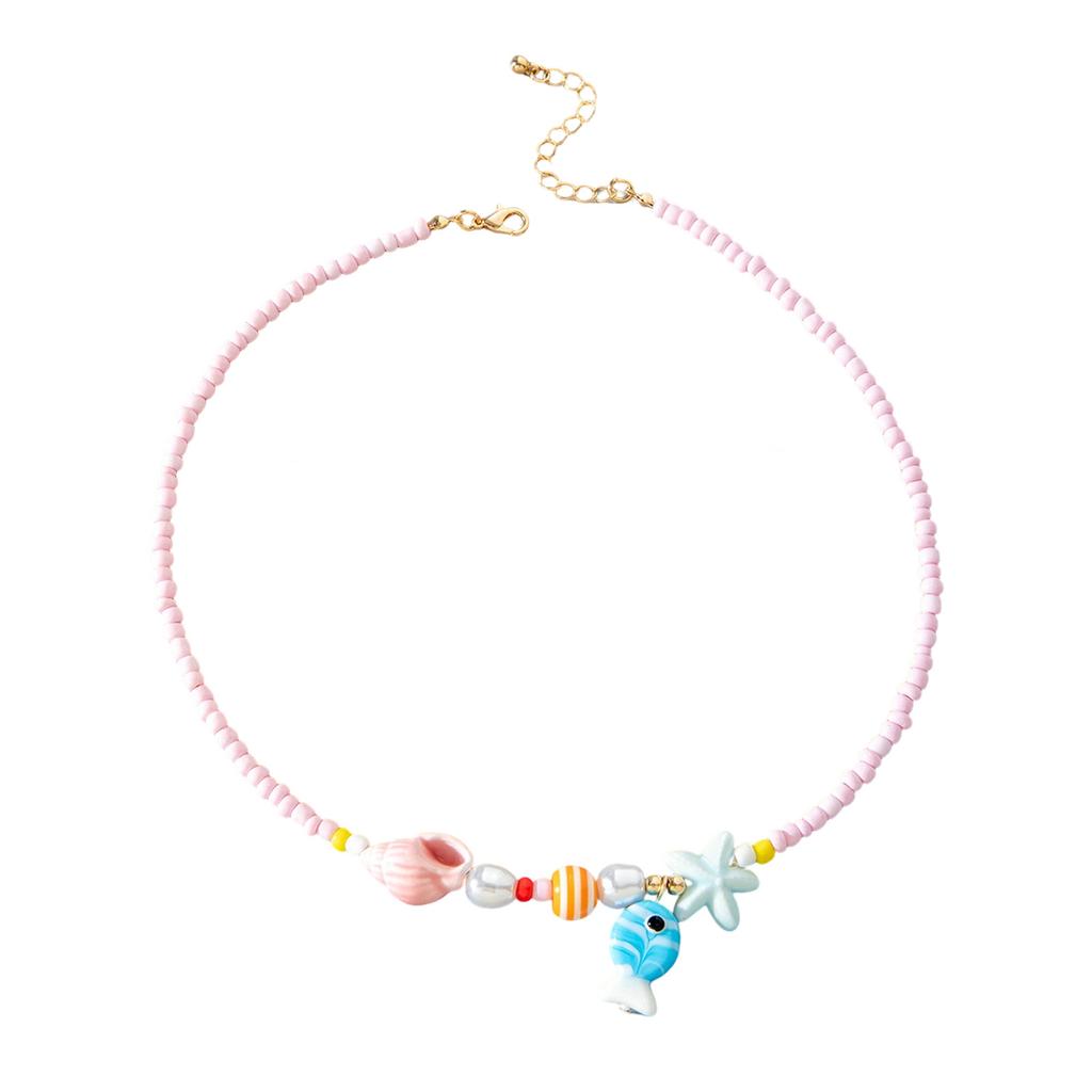 Bohemian Starfish Pendant Pearls Bead Necklace Adjustable Length Portable Jewelry for Beach Vacation and Parties