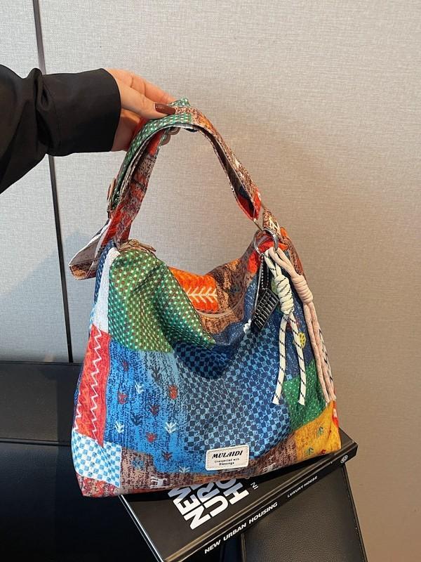 Bohemian Fashion Reusable Fabric Shoulder Bag With Zipper Closure For Work