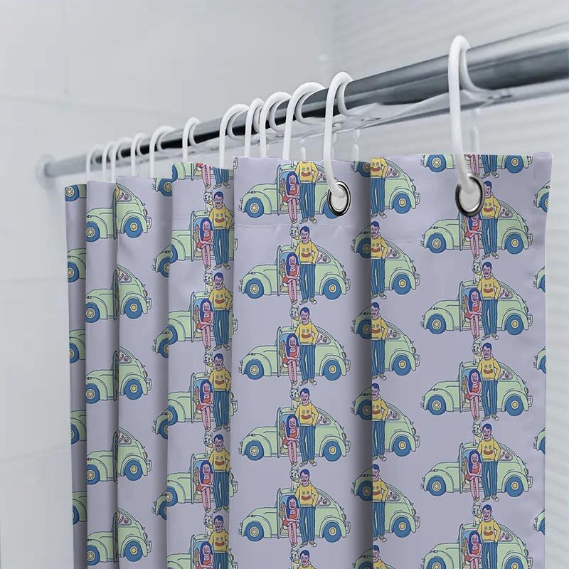 Shower Curtain Vintage Car Pattern Waterproof Bathroom Decor Retro Van Graphic Washable Liner