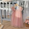 Double-Layer Butterfly Mesh Sweet Girl Strapless Fly-Sleeve Summer Puffy Princess Dress