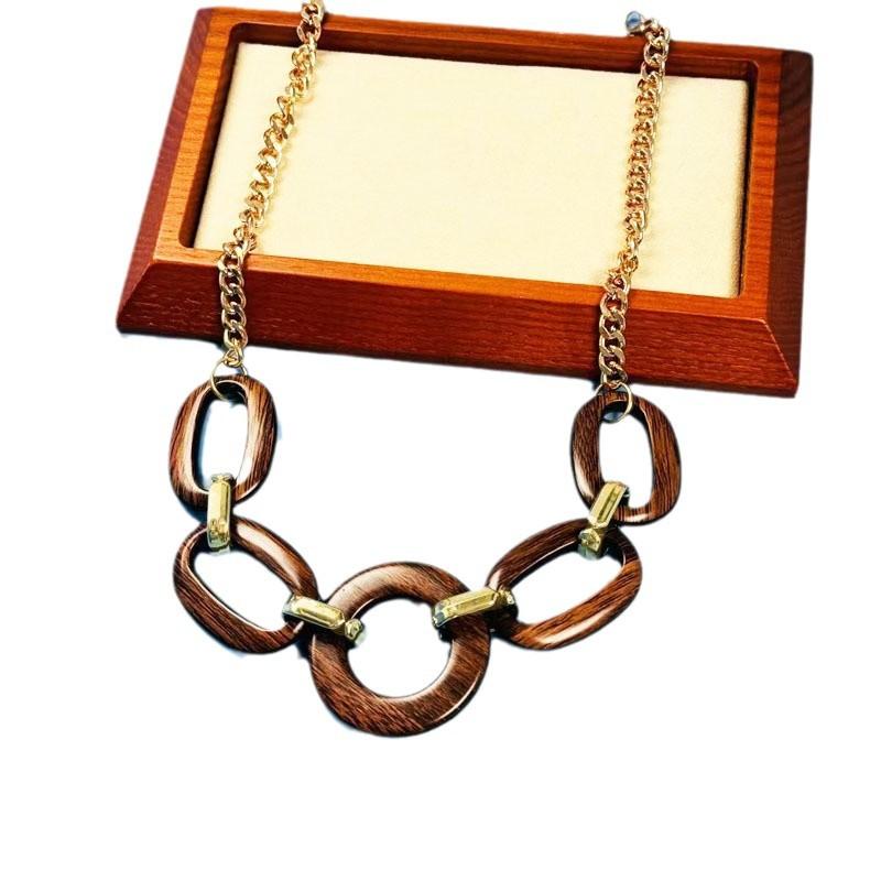 Geometric Brown Matte Vintage Earring Necklace Women Temperamental Accessories