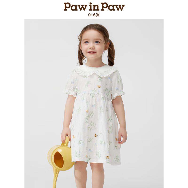 PawinPaw Baby Girl Ruffle Collar Cartoon Bear Print Dress 100