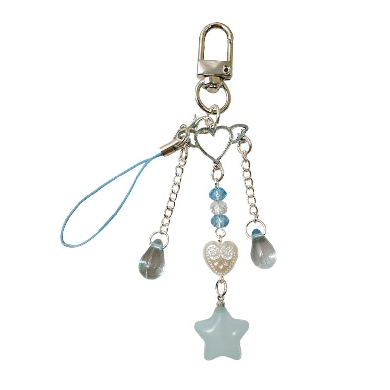 

Charming Beaded Star Keychain With Pearlescent Accents For Keys Bags Or Phone Sturdy Acrylic Trendy Accessory синій