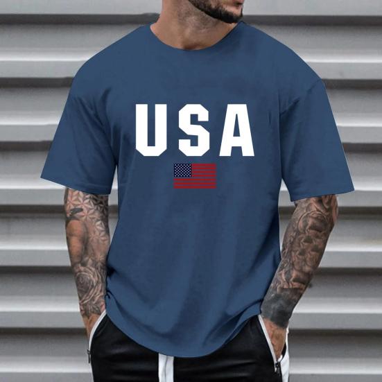 Herre T-skjorte Rund Hals Kort Erme Slim Fit T-skjorte USA Mønster Allsidig T-skjorte Topper Løping Fitness Topper Hverdagsbruk