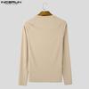 INCERUN Men V Neck Long Sleeve Rib Casual Skinny Tops T-shirts Undershirts