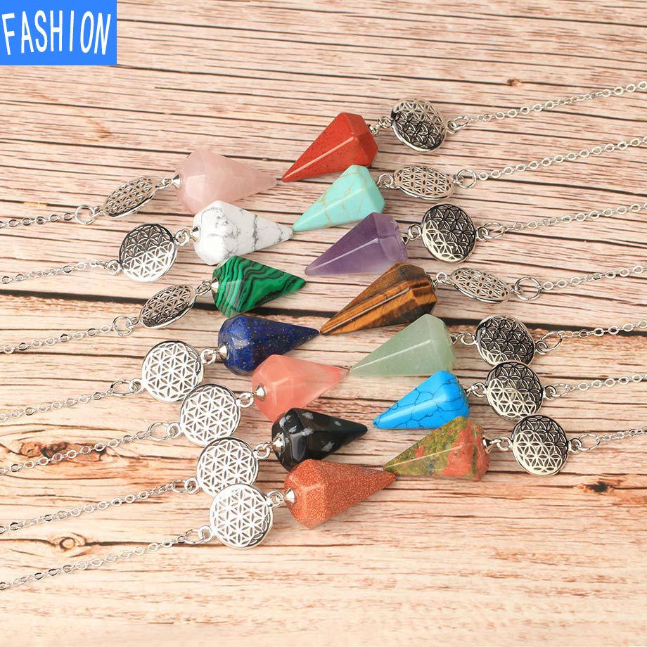 Spirit Pendulum Crystal Semi GEM PENDANT Healing Crystal Point Pendulum Witchcraft Meditation Jewelry