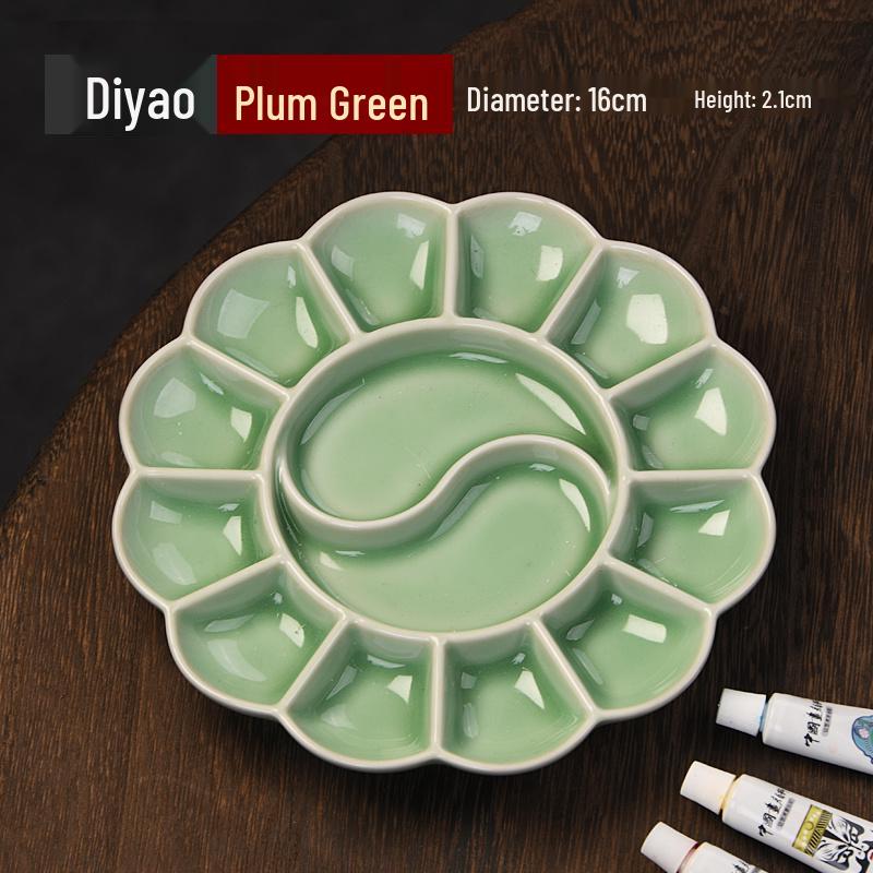 Керамическая палитра для акварели «Цветущая слива» для студенческого искусства - Селадоновая чернильница