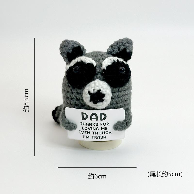 Funny Crochet Emotional Support Bear Doll With Card Desktop Ornament Handmade Knitted Pig Dolls Christmas Gifts Home Decoration