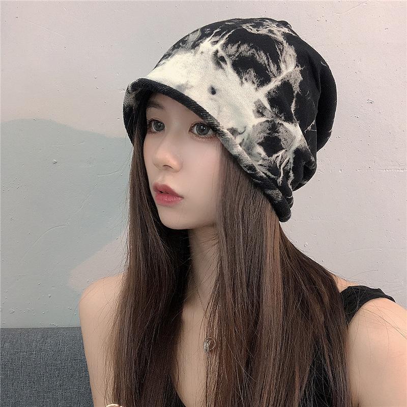 Trendy women's slouchy hat, Japanese-style tie-dye postpartum hat, spring and autumn Korean-style pullover knitted beanie