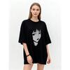 Oversized T Shirt Black Abstract Face Print Graphic Tee Casual Streetwear Fashion Top for Women