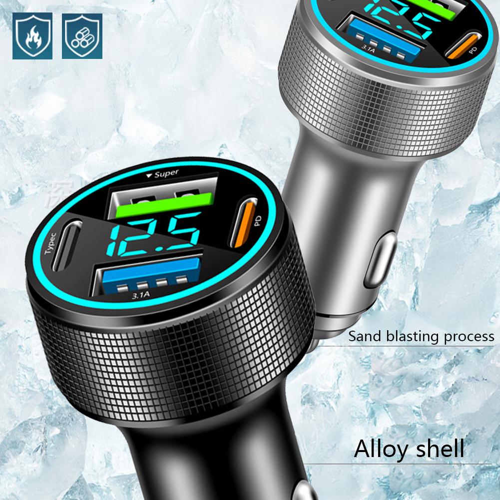 4 Port USB Car Charger Type C PD 200W Fast Charging Adapter With LED Voltage Monitor For IPhone Oneplus Vivo Oppo Z1R1