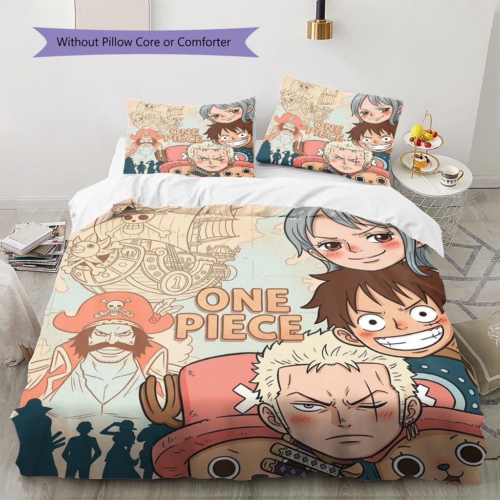 One Piece Art Pattern Bedding Quilt Set Quilt Cover Pillowcase Home Birthday Gift(1 * Duvet Cover + 2 * Pillowcase, Without Core)