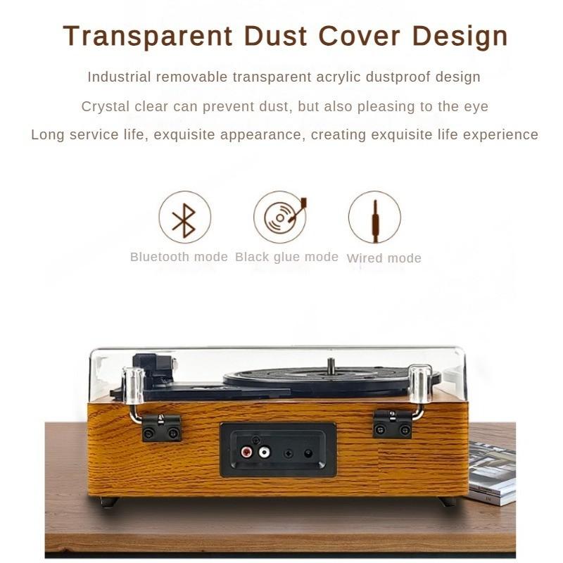 Wireless Bluetooth Vinyl Speaker New Household Minimalist Retro Phonograph Wooden Electric Record Player with Dust Cover