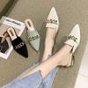 Slippers Women 2025 New Chain Mules Women Slides Square Toe Ladies Striped Shoes Summer Fashion Footwear Square Heel Women Shoes