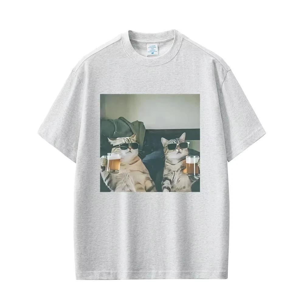 2026 Summer New Style Fun Cat Beer High-Quality Comfortable Casual Printed Men's T-Shirt for Males